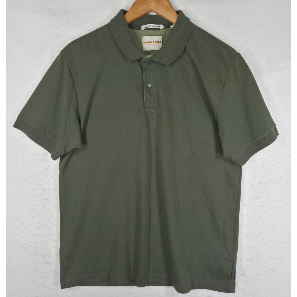 Scotch & Soda Mens Olive Green Short Sleeve Pique Polo Shirt Medium 1469-1225